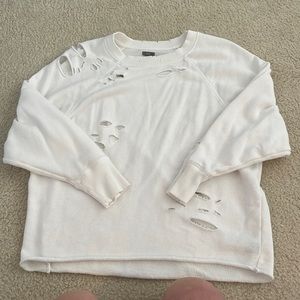 Aerie distressed white sweatshirt